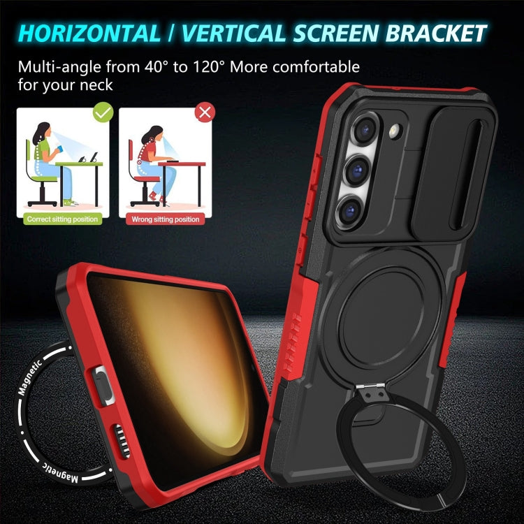 For Samsung Galaxy S23 5G Sliding Camshield Magsafe Holder TPU Hybrid PC Phone Case(Black Red) - Galaxy S23 5G Cases by buy2fix | Online Shopping UK | buy2fix