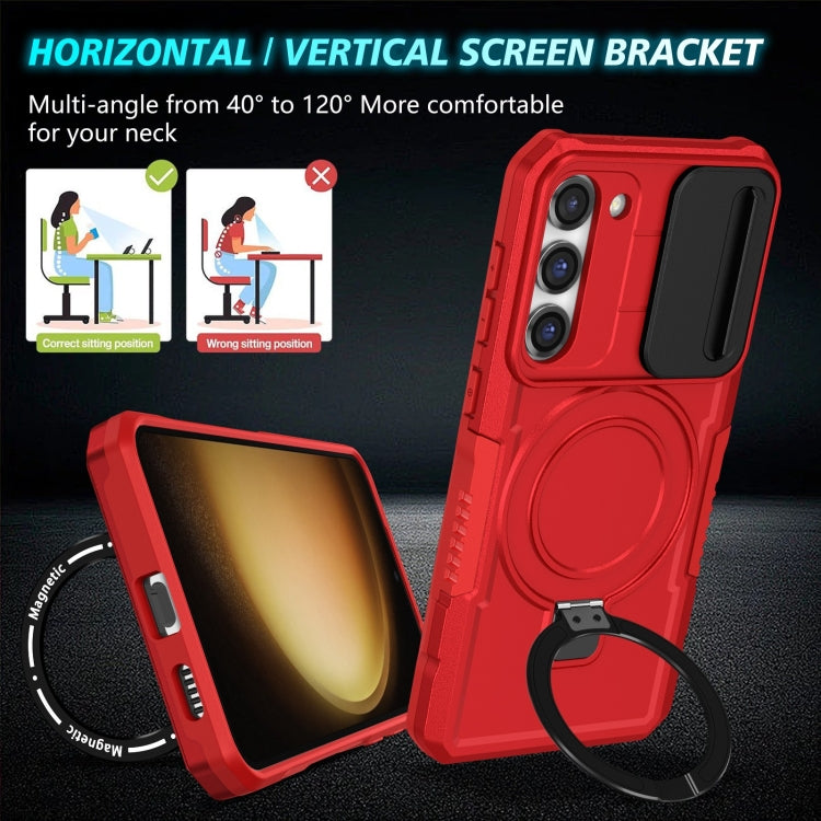 For Samsung Galaxy S23 5G Sliding Camshield Magsafe Holder TPU Hybrid PC Phone Case(Red) by buy2fix
