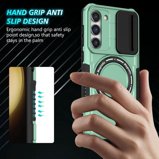 For Samsung Galaxy S23 5G Sliding Camshield Magsafe Holder TPU Hybrid PC Phone Case(Light Blue) by buy2fix