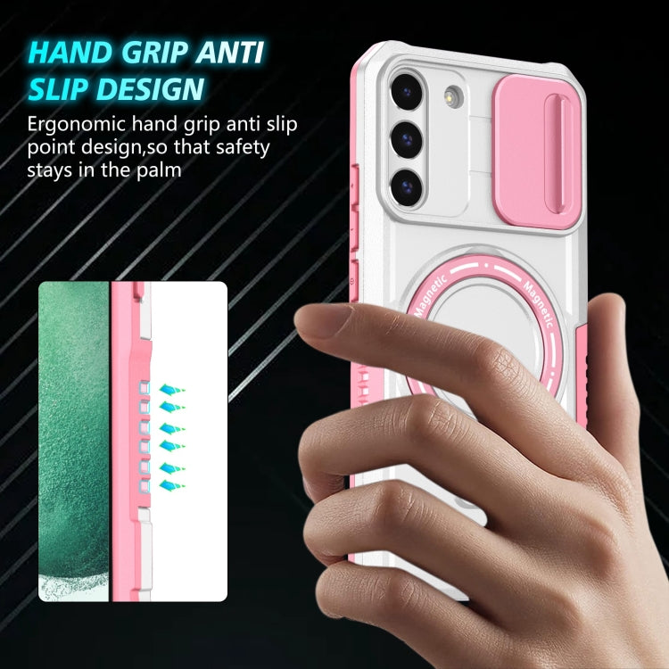 For Samsung Galaxy S22+ 5G Sliding Camshield Magsafe Holder TPU Hybrid PC Phone Case(Pink White) - Galaxy S22+ 5G Cases by buy2fix | Online Shopping UK | buy2fix