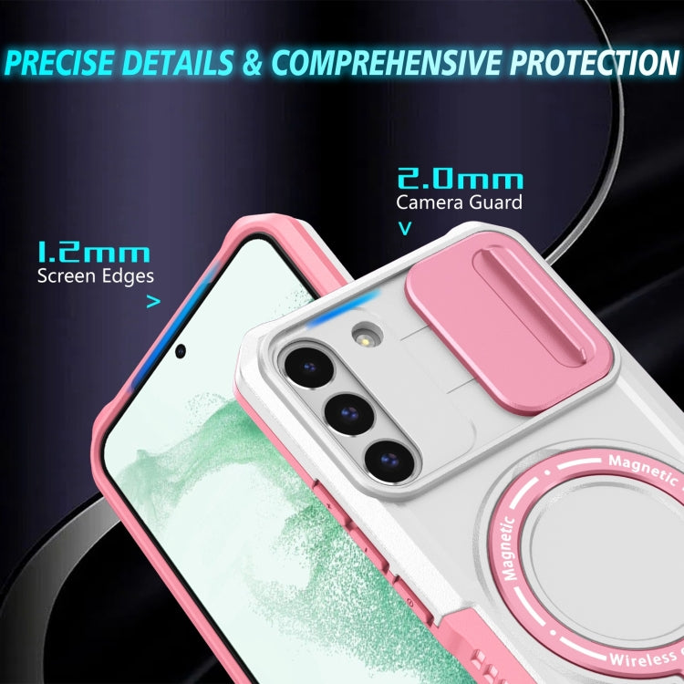 For Samsung Galaxy S22+ 5G Sliding Camshield Magsafe Holder TPU Hybrid PC Phone Case(Pink White) - Galaxy S22+ 5G Cases by buy2fix | Online Shopping UK | buy2fix