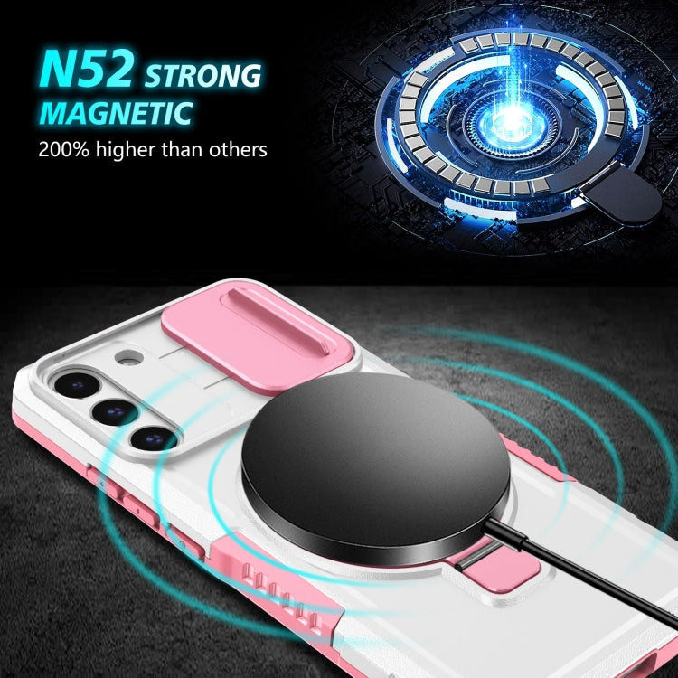 For Samsung Galaxy S22+ 5G Sliding Camshield Magsafe Holder TPU Hybrid PC Phone Case(Pink White) - Galaxy S22+ 5G Cases by buy2fix | Online Shopping UK | buy2fix