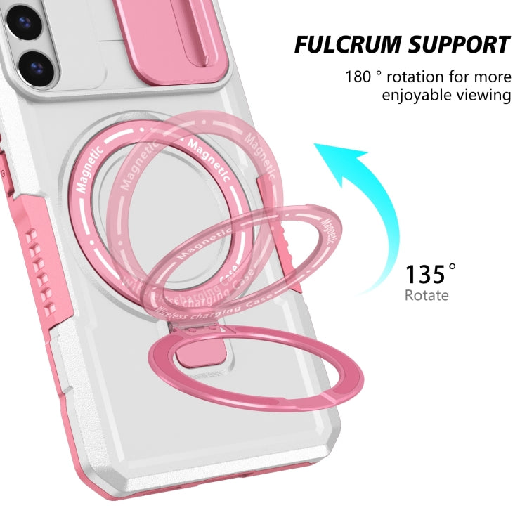 For Samsung Galaxy S22+ 5G Sliding Camshield Magsafe Holder TPU Hybrid PC Phone Case(Pink White) - Galaxy S22+ 5G Cases by buy2fix | Online Shopping UK | buy2fix