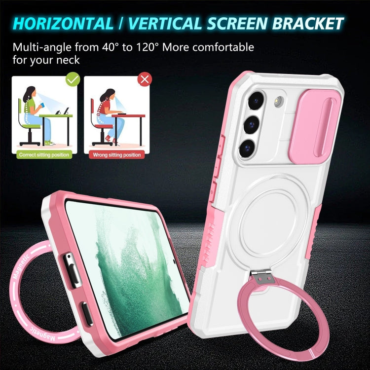 For Samsung Galaxy S22+ 5G Sliding Camshield Magsafe Holder TPU Hybrid PC Phone Case(Pink White) - Galaxy S22+ 5G Cases by buy2fix | Online Shopping UK | buy2fix