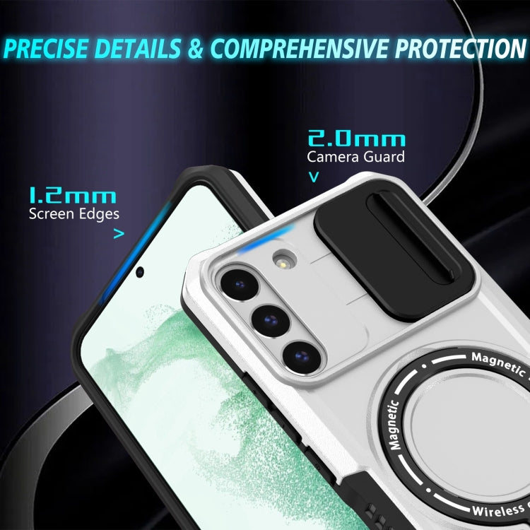 For Samsung Galaxy S22+ 5G Sliding Camshield Magsafe Holder TPU Hybrid PC Phone Case(Black White) - Galaxy S22+ 5G Cases by buy2fix | Online Shopping UK | buy2fix