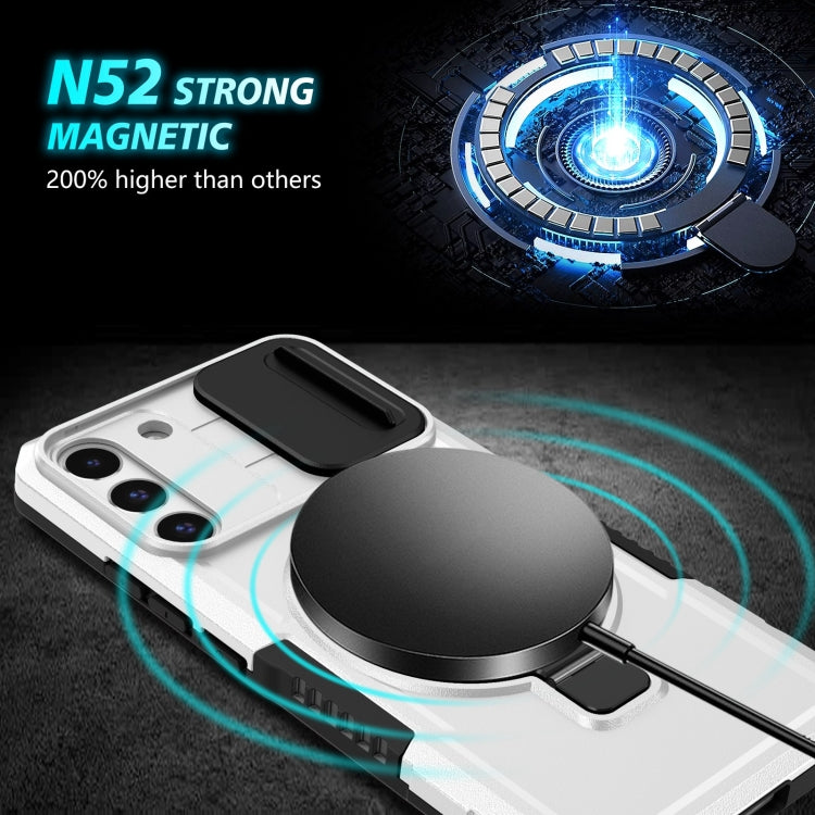 For Samsung Galaxy S22+ 5G Sliding Camshield Magsafe Holder TPU Hybrid PC Phone Case(Black White) - Galaxy S22+ 5G Cases by buy2fix | Online Shopping UK | buy2fix