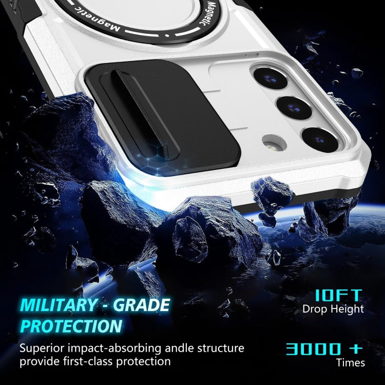 For Samsung Galaxy S22+ 5G Sliding Camshield Magsafe Holder TPU Hybrid PC Phone Case(Black White) - Galaxy S22+ 5G Cases by buy2fix | Online Shopping UK | buy2fix