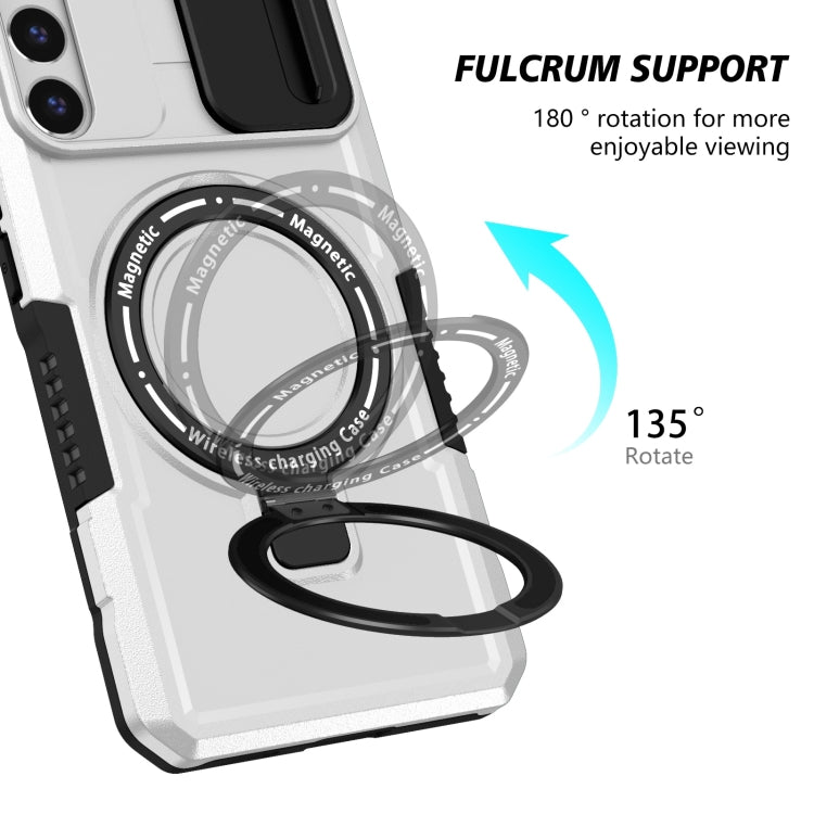 For Samsung Galaxy S22+ 5G Sliding Camshield Magsafe Holder TPU Hybrid PC Phone Case(Black White) - Galaxy S22+ 5G Cases by buy2fix | Online Shopping UK | buy2fix