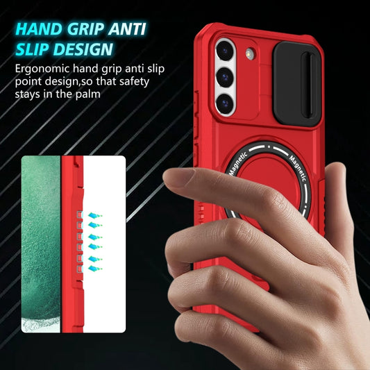 For Samsung Galaxy S22+ 5G Sliding Camshield Magsafe Holder TPU Hybrid PC Phone Case(Red) by buy2fix