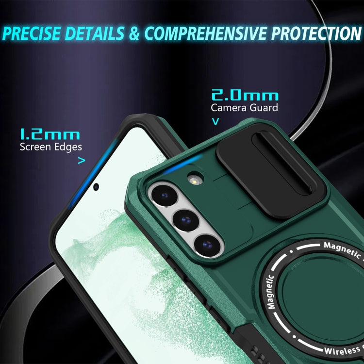 For Samsung Galaxy S22+ 5G Sliding Camshield Magsafe Holder TPU Hybrid PC Phone Case(Deep Green) - Galaxy S22+ 5G Cases by buy2fix | Online Shopping UK | buy2fix