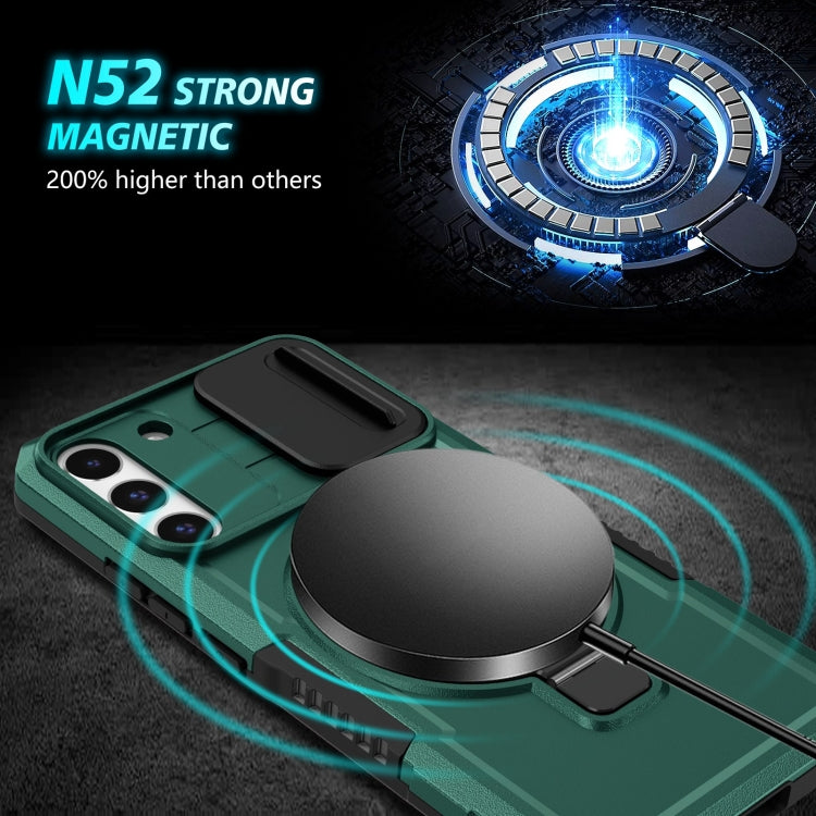 For Samsung Galaxy S22+ 5G Sliding Camshield Magsafe Holder TPU Hybrid PC Phone Case(Deep Green) - Galaxy S22+ 5G Cases by buy2fix | Online Shopping UK | buy2fix