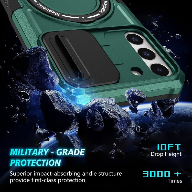 For Samsung Galaxy S22+ 5G Sliding Camshield Magsafe Holder TPU Hybrid PC Phone Case(Deep Green) - Galaxy S22+ 5G Cases by buy2fix | Online Shopping UK | buy2fix