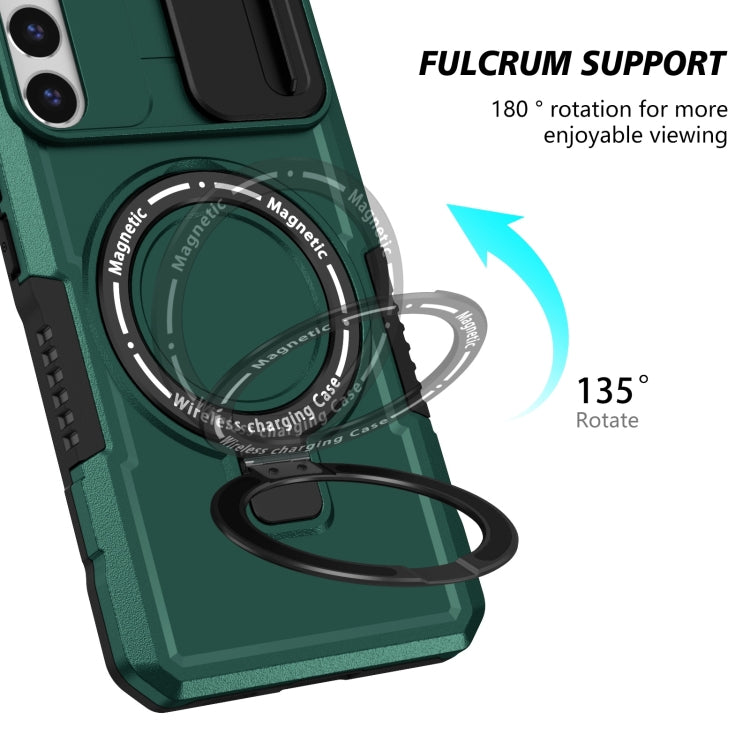 For Samsung Galaxy S22+ 5G Sliding Camshield Magsafe Holder TPU Hybrid PC Phone Case(Deep Green) - Galaxy S22+ 5G Cases by buy2fix | Online Shopping UK | buy2fix