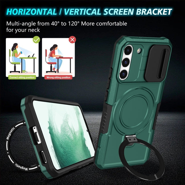 For Samsung Galaxy S22+ 5G Sliding Camshield Magsafe Holder TPU Hybrid PC Phone Case(Deep Green) - Galaxy S22+ 5G Cases by buy2fix | Online Shopping UK | buy2fix