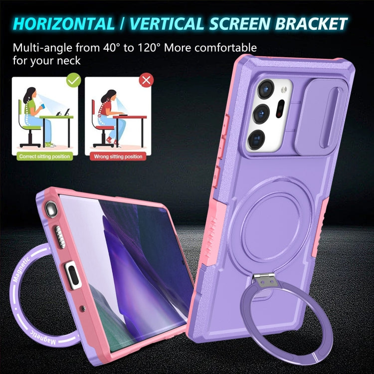 For Samsung Galaxy Note20 Ultra Sliding Camshield Magsafe Holder TPU Hybrid PC Phone Case(Pink Purple) by buy2fix