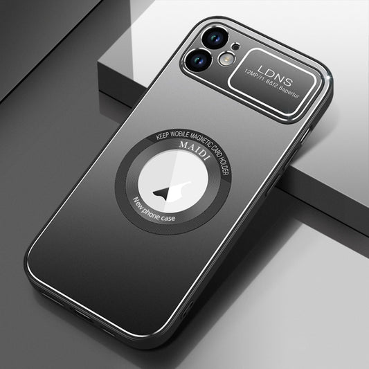 For iPhone 12 Large Window MagSafe Skin Feel PC Phone Case(Black) by buy2fix