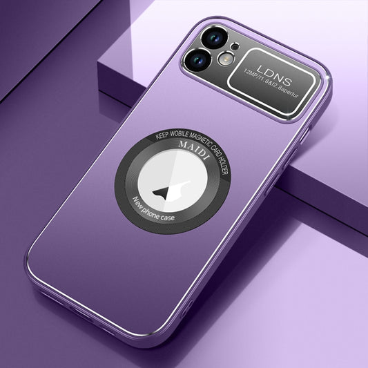 For iPhone 12 Large Window MagSafe Skin Feel PC Phone Case(Purple) by buy2fix