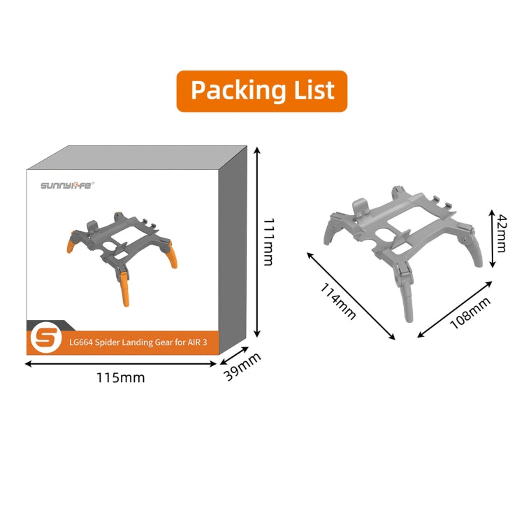 For DJI Air 3 Sunnylife LG664 Foldable Spider Landing Gear(Grey) by Sunnylife