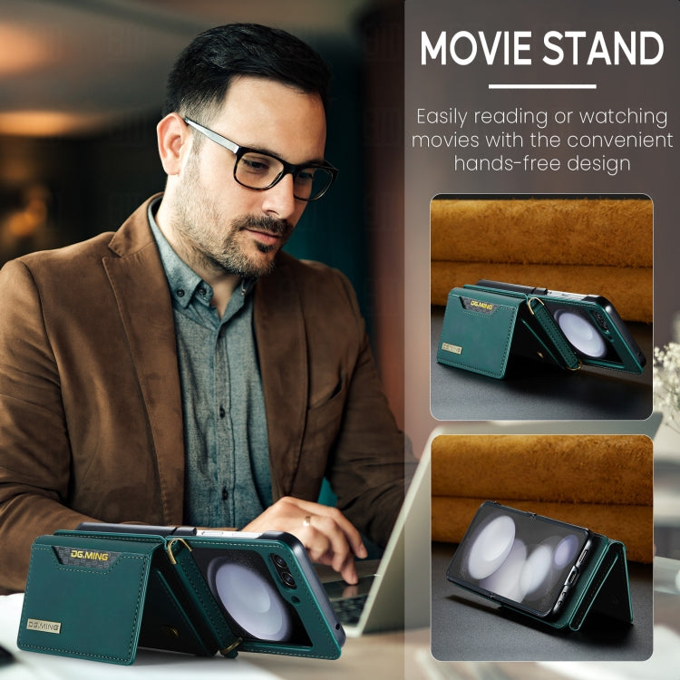 For Samsung Galaxy Z Flip5 5G DG.MING M2 Series Card Bag Magnetic Leather Phone Case(Green) by DG.MING