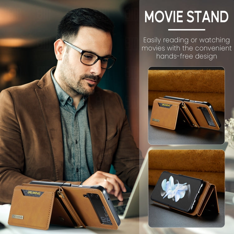 For Samsung Galaxy Z Flip4 5G DG.MING M2 Series Card Bag Magnetic Leather Phone Case(Brown) by DG.MING