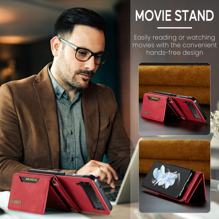 For Samsung Galaxy Z Flip4 5G DG.MING M2 Series Card Bag Magnetic Leather Phone Case(Red) by DG.MING