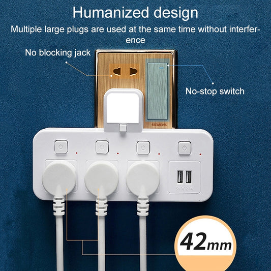 Home Office Multifunctional USB Wireless Plug Converter Plug Board 1 to 3 + 2USB, with Night Light by buy2fix