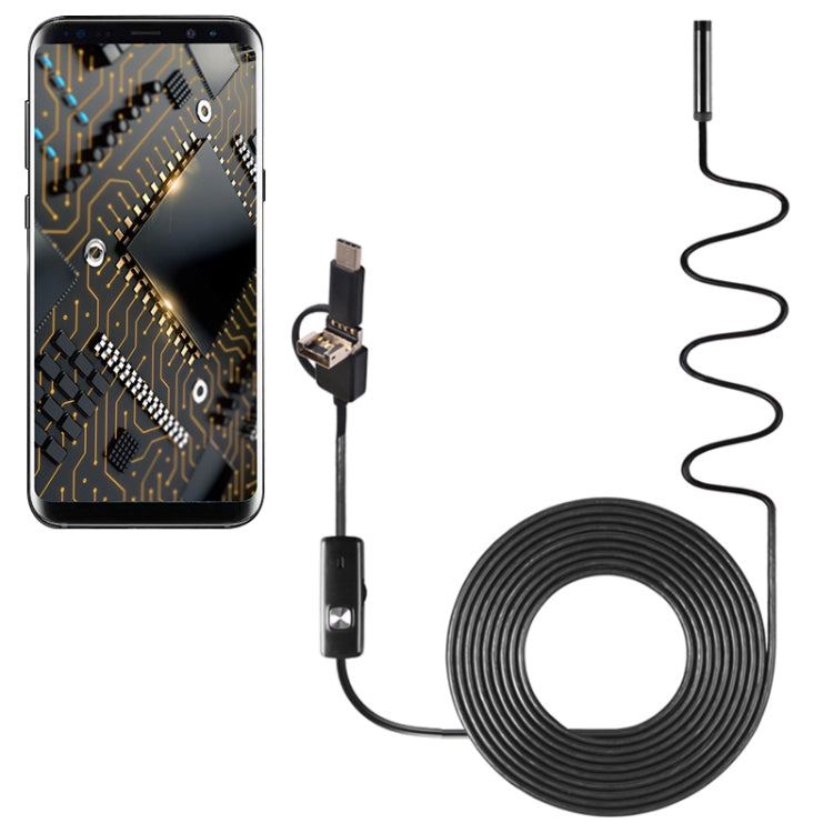 AN100 3 in 1 IP67 Waterproof USB-C / Type-C + Micro USB + USB HD Endoscope Hard Tube Inspection Camera for Parts of OTG Function Android Mobile Phone, with 6 LEDs, Lens Diameter:7mm(Length: 10m) - by buy2fix | Online Shopping UK | buy2fix