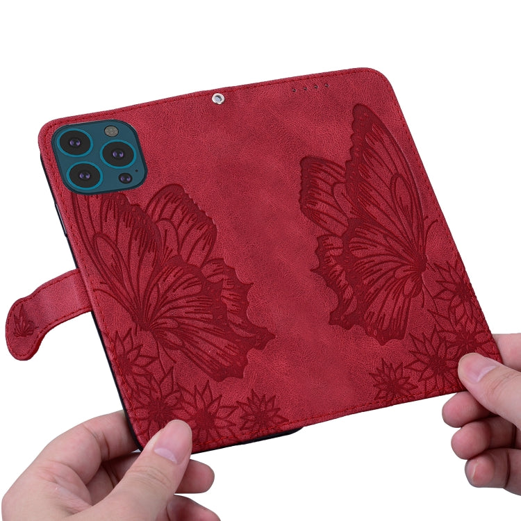 For iPhone 15 Pro Max Retro Skin Feel Butterflies Embossing Leather Phone Case(Red) by buy2fix