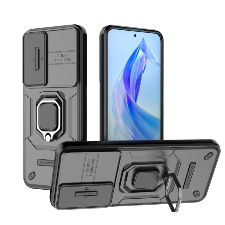 For Honor 90 Lite 5G Sliding Camshield TPU + PC Shockproof Phone Case with Holder(Black) - Honor Cases by buy2fix | Online Shopping UK | buy2fix