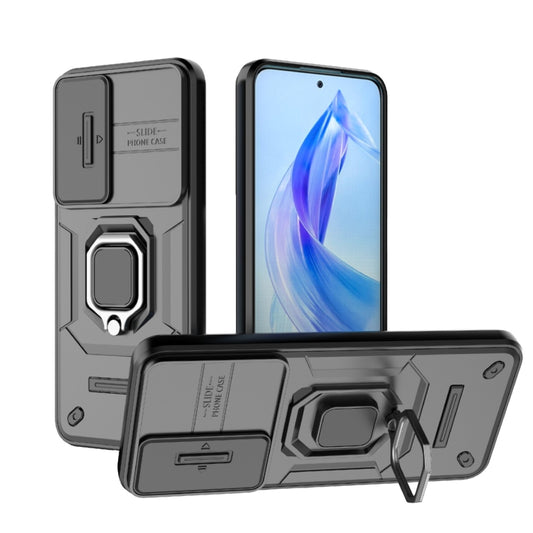 For Honor 90 Lite 5G Sliding Camshield TPU + PC Shockproof Phone Case with Holder(Black) - Honor Cases by buy2fix | Online Shopping UK | buy2fix