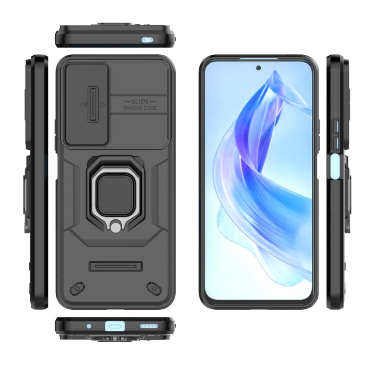 For Honor 90 Lite 5G Sliding Camshield TPU + PC Shockproof Phone Case with Holder(Black) - Honor Cases by buy2fix | Online Shopping UK | buy2fix