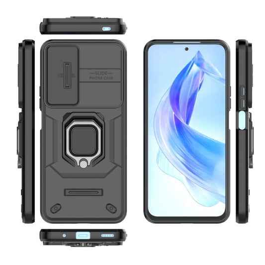 For Honor 90 Lite 5G Sliding Camshield TPU + PC Shockproof Phone Case with Holder(Black) - Honor Cases by buy2fix | Online Shopping UK | buy2fix