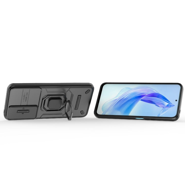 For Honor 90 Lite 5G Sliding Camshield TPU + PC Shockproof Phone Case with Holder(Black) - Honor Cases by buy2fix | Online Shopping UK | buy2fix