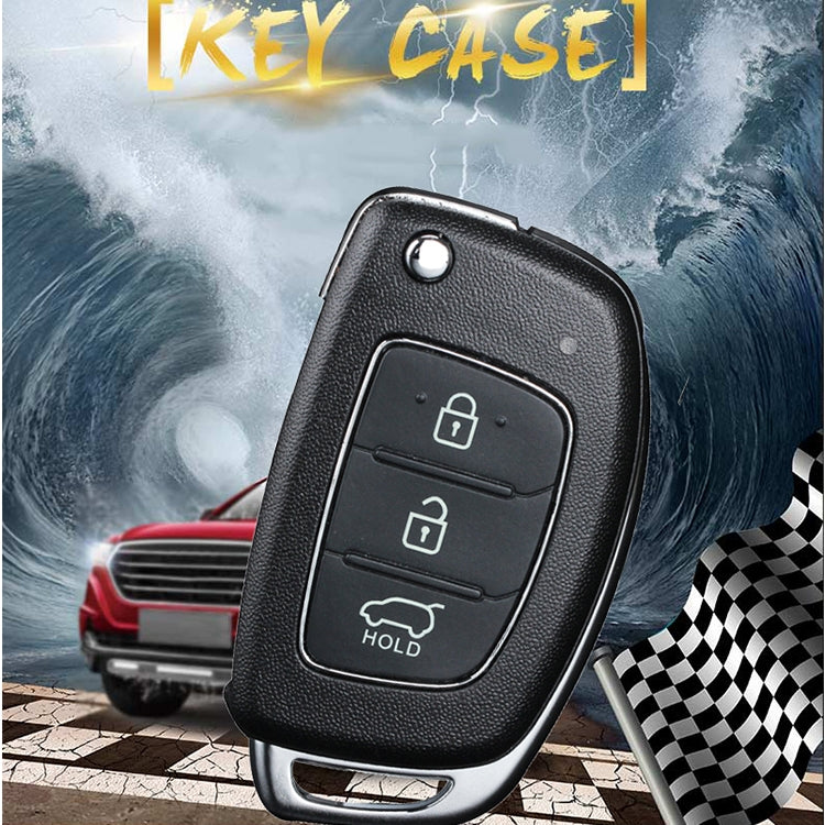 For Hyundai 3-button Folding Car Key Shell with Silver Metal Edge by buy2fix