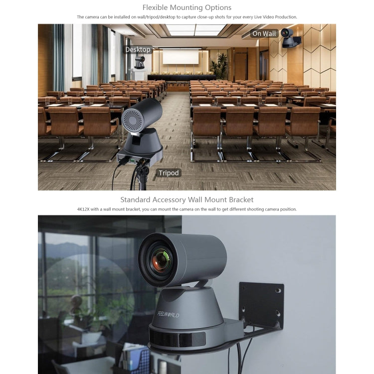 FEELWORLD 4K12X 4K PTZ Camera 12X Optical Zoom AI Tracking HDMI USB IP Remote Control(UK Plug) by FEELWORLD