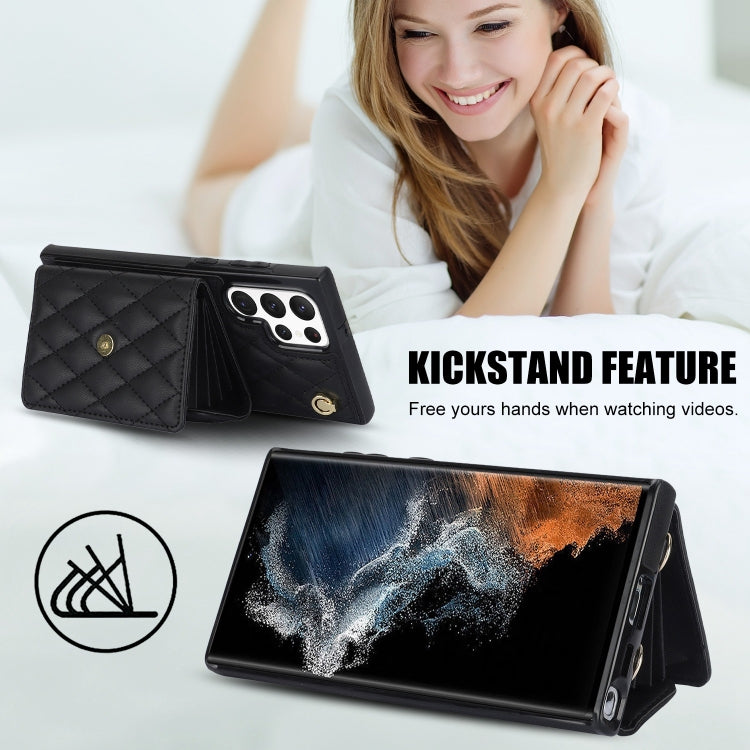 For Samsung Galaxy S22 Ultra 5G Crossbody Rhombic Horizontal Wallet Leather Phone Case(Black) - Galaxy S22 Ultra 5G Cases by buy2fix | Online Shopping UK | buy2fix