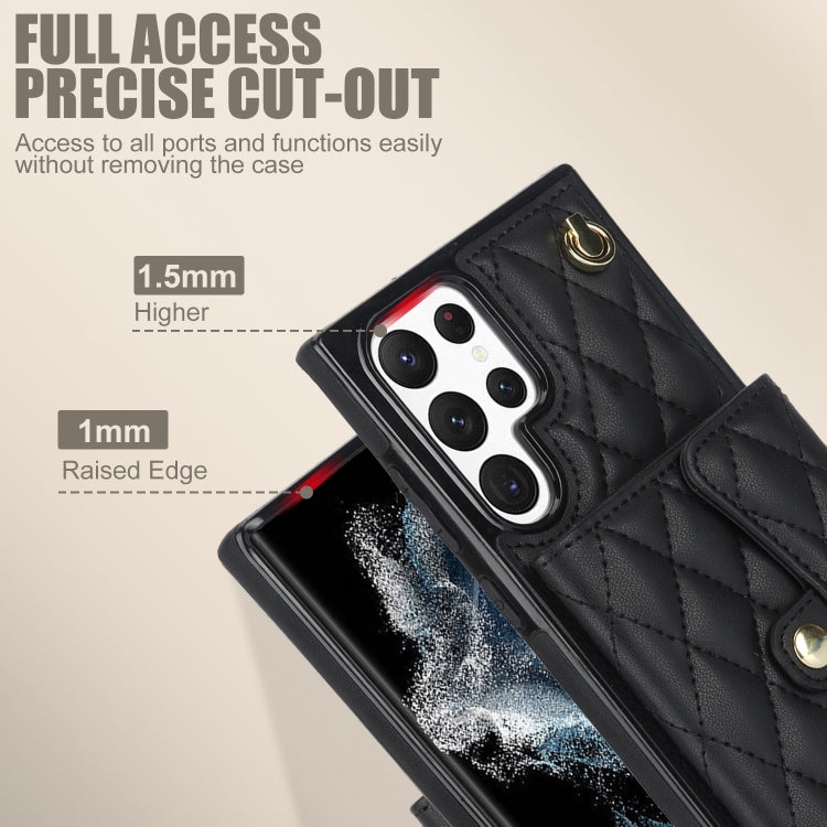 For Samsung Galaxy S22 Ultra 5G Crossbody Rhombic Horizontal Wallet Leather Phone Case(Black) - Galaxy S22 Ultra 5G Cases by buy2fix | Online Shopping UK | buy2fix