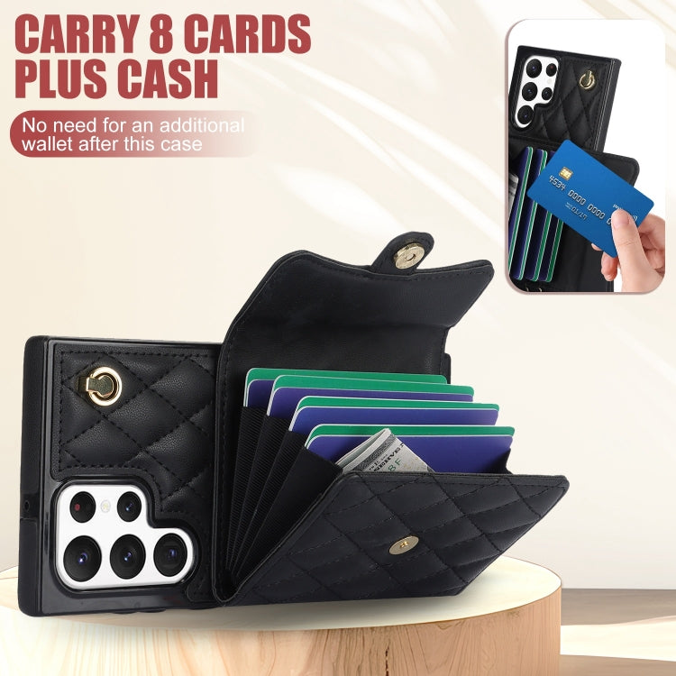 For Samsung Galaxy S22 Ultra 5G Crossbody Rhombic Horizontal Wallet Leather Phone Case(Black) - Galaxy S22 Ultra 5G Cases by buy2fix | Online Shopping UK | buy2fix