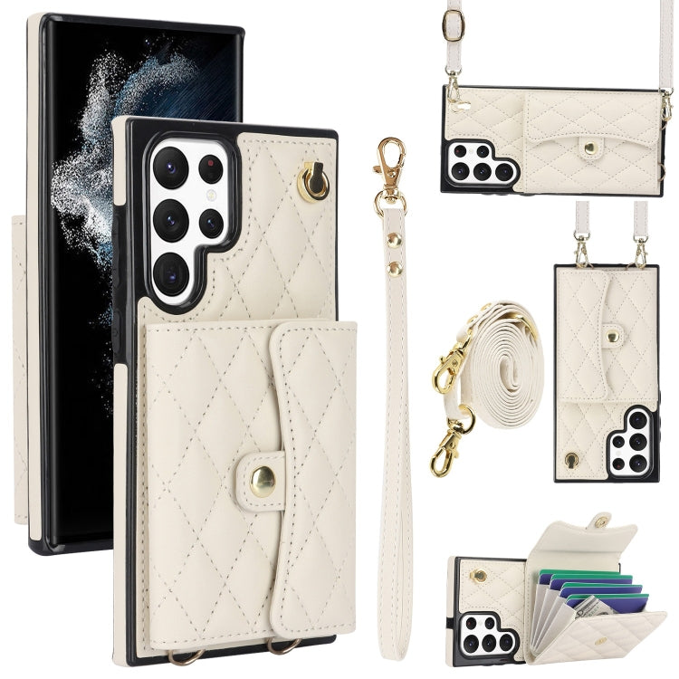For Samsung Galaxy S22 Ultra 5G Crossbody Rhombic Horizontal Wallet Leather Phone Case(White) - Galaxy S22 Ultra 5G Cases by buy2fix | Online Shopping UK | buy2fix