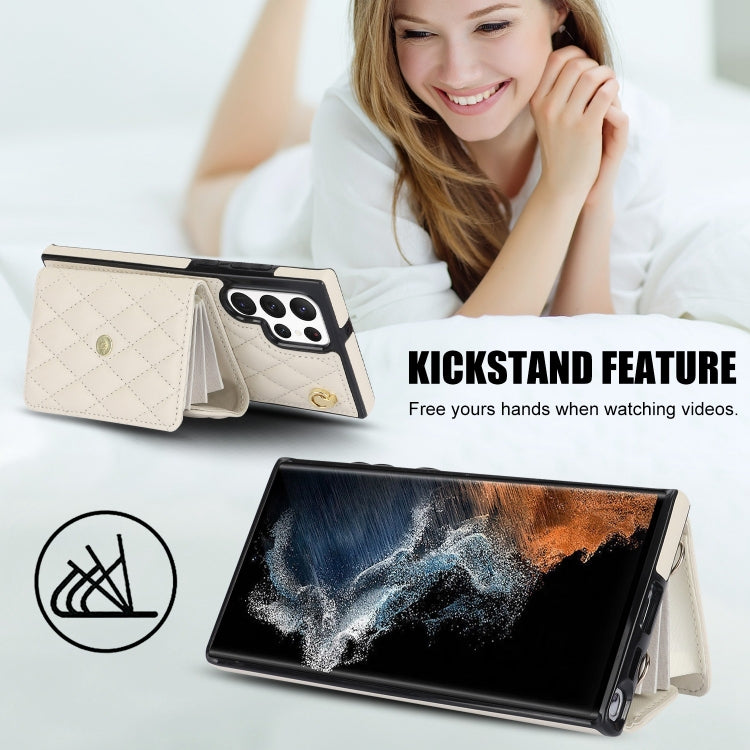 For Samsung Galaxy S22 Ultra 5G Crossbody Rhombic Horizontal Wallet Leather Phone Case(White) - Galaxy S22 Ultra 5G Cases by buy2fix | Online Shopping UK | buy2fix