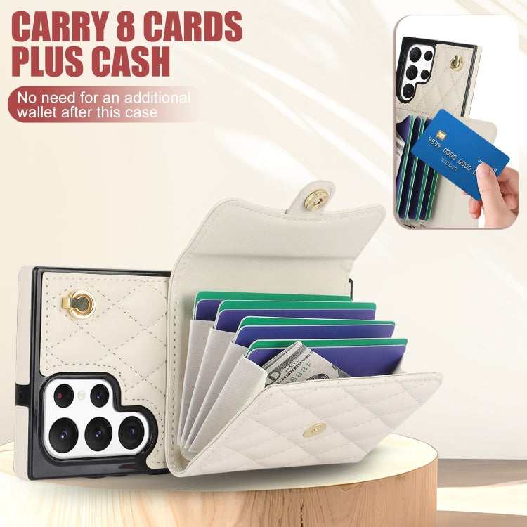 For Samsung Galaxy S22 Ultra 5G Crossbody Rhombic Horizontal Wallet Leather Phone Case(White) - Galaxy S22 Ultra 5G Cases by buy2fix | Online Shopping UK | buy2fix