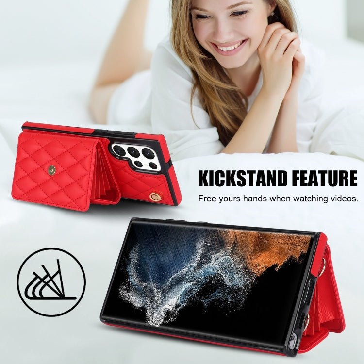 For Samsung Galaxy S22 Ultra 5G Crossbody Rhombic Horizontal Wallet Leather Phone Case(Red) - Galaxy S22 Ultra 5G Cases by buy2fix | Online Shopping UK | buy2fix