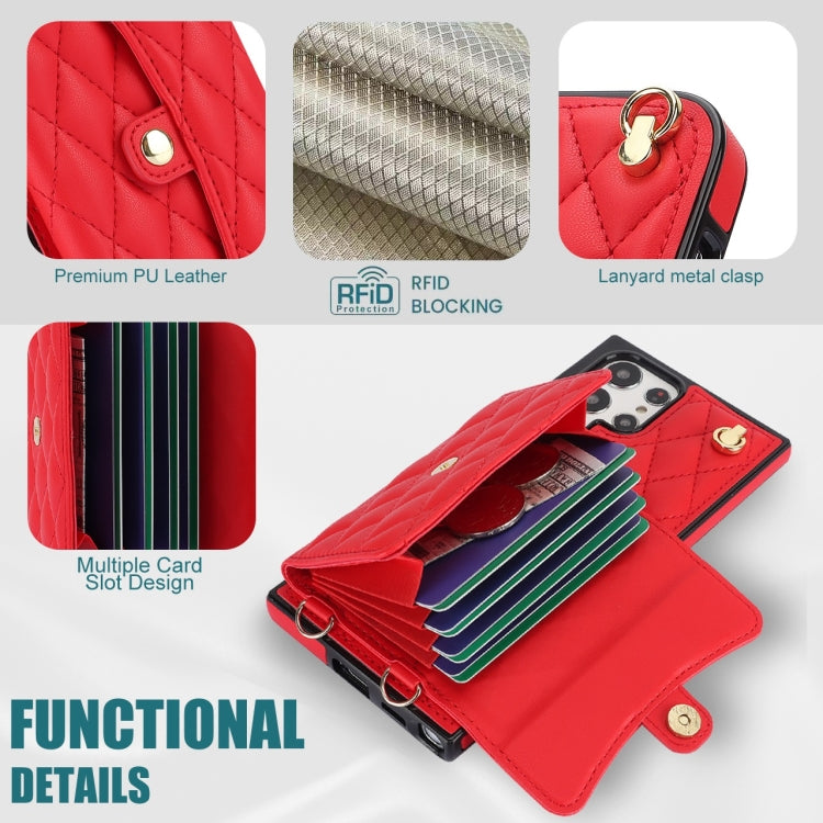 For Samsung Galaxy S22 Ultra 5G Crossbody Rhombic Horizontal Wallet Leather Phone Case(Red) - Galaxy S22 Ultra 5G Cases by buy2fix | Online Shopping UK | buy2fix