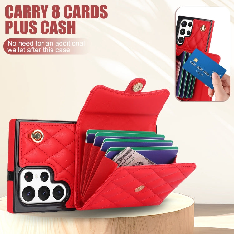 For Samsung Galaxy S22 Ultra 5G Crossbody Rhombic Horizontal Wallet Leather Phone Case(Red) - Galaxy S22 Ultra 5G Cases by buy2fix | Online Shopping UK | buy2fix