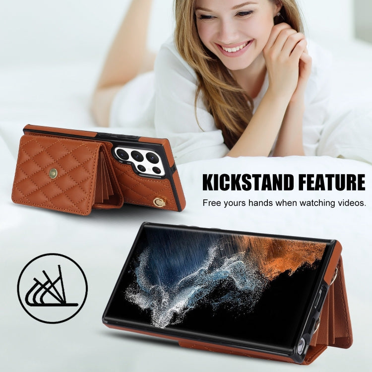 For Samsung Galaxy S22 Ultra 5G Crossbody Rhombic Horizontal Wallet Leather Phone Case(Brown) - Galaxy S22 Ultra 5G Cases by buy2fix | Online Shopping UK | buy2fix