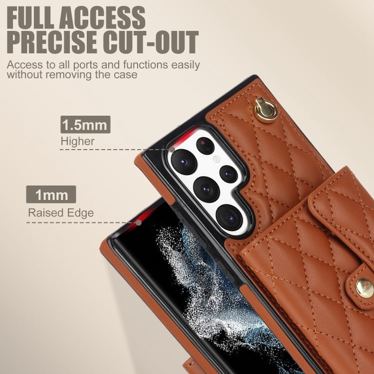 For Samsung Galaxy S22 Ultra 5G Crossbody Rhombic Horizontal Wallet Leather Phone Case(Brown) - Galaxy S22 Ultra 5G Cases by buy2fix | Online Shopping UK | buy2fix
