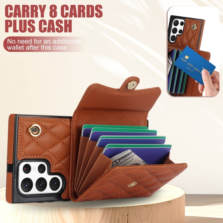 For Samsung Galaxy S22 Ultra 5G Crossbody Rhombic Horizontal Wallet Leather Phone Case(Brown) - Galaxy S22 Ultra 5G Cases by buy2fix | Online Shopping UK | buy2fix