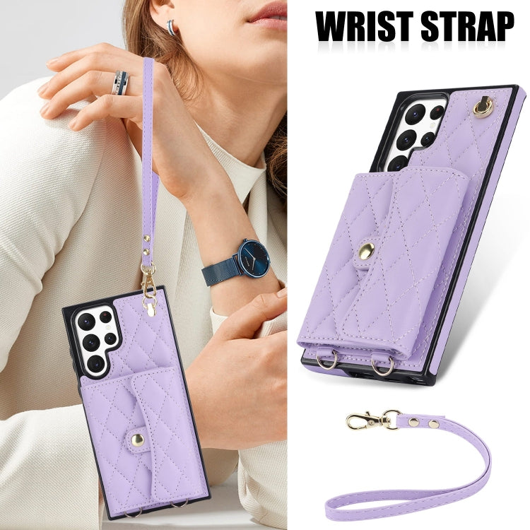 For Samsung Galaxy S22 Ultra 5G Crossbody Rhombic Horizontal Wallet Leather Phone Case(Purple) - Galaxy S22 Ultra 5G Cases by buy2fix | Online Shopping UK | buy2fix