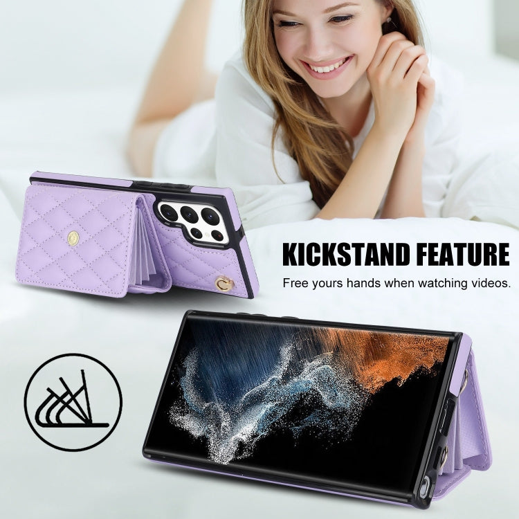 For Samsung Galaxy S22 Ultra 5G Crossbody Rhombic Horizontal Wallet Leather Phone Case(Purple) - Galaxy S22 Ultra 5G Cases by buy2fix | Online Shopping UK | buy2fix