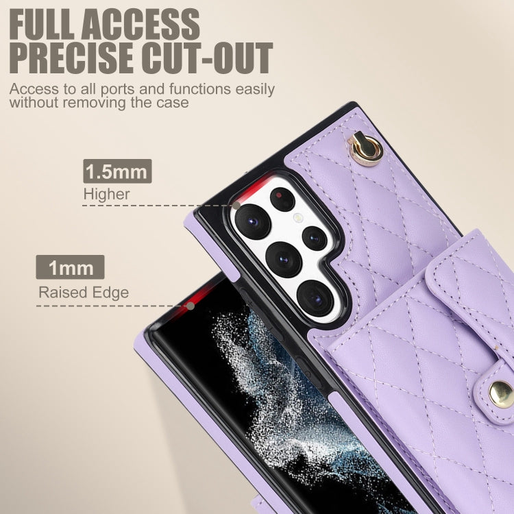 For Samsung Galaxy S22 Ultra 5G Crossbody Rhombic Horizontal Wallet Leather Phone Case(Purple) - Galaxy S22 Ultra 5G Cases by buy2fix | Online Shopping UK | buy2fix